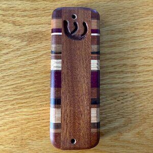 Mezuzah Mixed Hardwoods Hand Crafted Judaica Jewish Shin